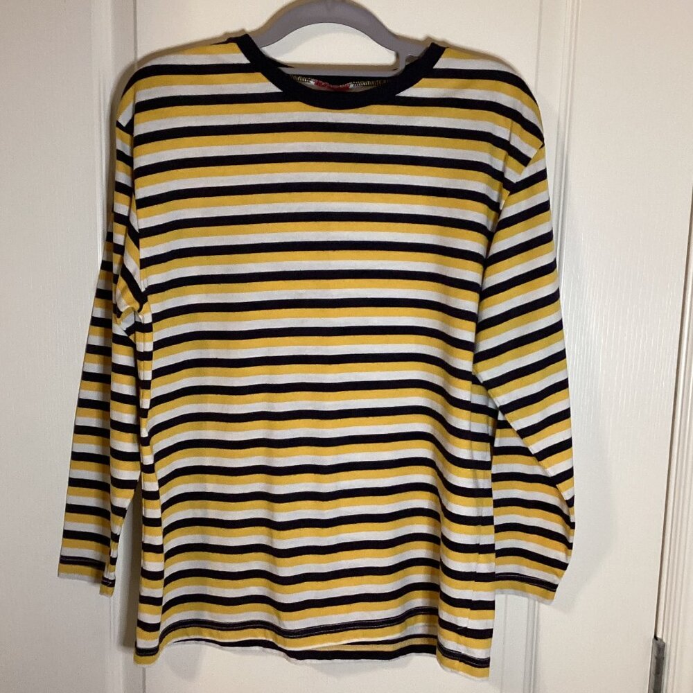 Women's Long Sleeved Striped T-Shirt Top Casual Size L Crew Neck
